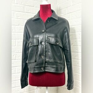 Truth by Republic Black Faux Leather Cropped Jacket Women’s XS Contrast Stitch